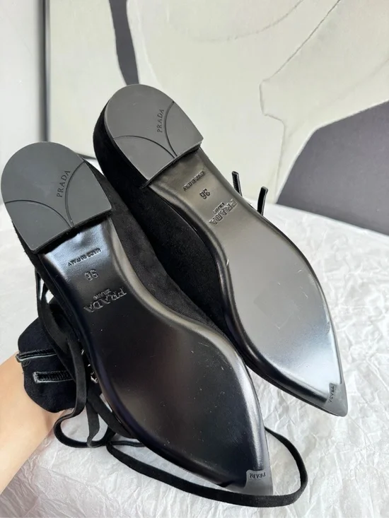 Prada | Suede Pointed Toe Lace-Up Flats Size 6 | Mint Condition | EU36 US6 - Picture 2 of 9